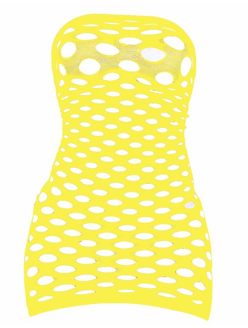 LemonGirl Women's Mesh Lingerie Fishnet Babydoll Mini Dress Free Size