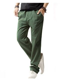 SIR7 Men's Linen Casual Lightweight Drawstrintg Elastic Waist Summer Beach Pants