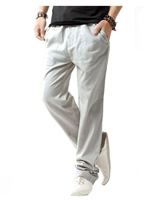 SIR7 Men's Linen Casual Lightweight Drawstrintg Elastic Waist Summer Beach Pants