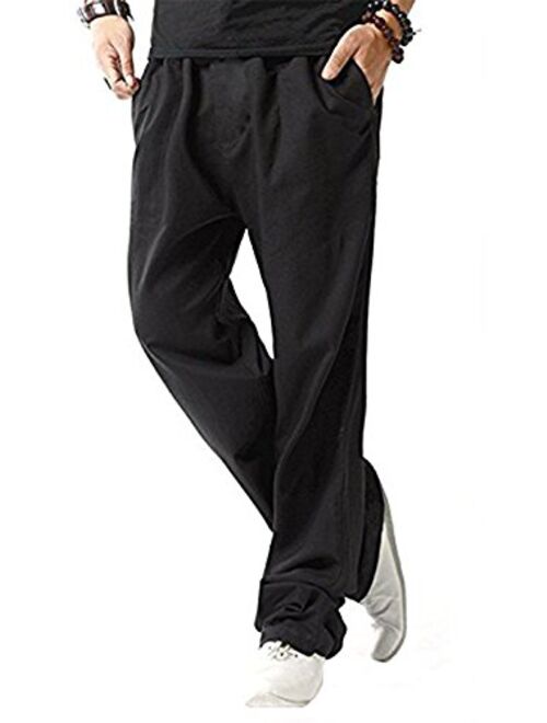 SIR7 Men's Linen Casual Lightweight Drawstrintg Elastic Waist Summer Beach Pants