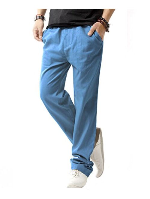 SIR7 Men's Linen Casual Lightweight Drawstrintg Elastic Waist Summer Beach Pants