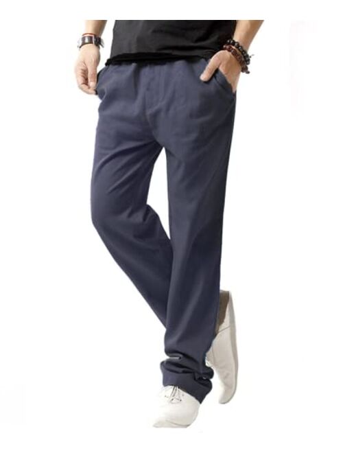 SIR7 Men's Linen Casual Lightweight Drawstrintg Elastic Waist Summer Beach Pants