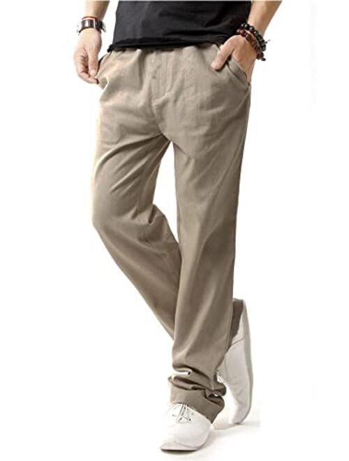 SIR7 Men's Linen Casual Lightweight Drawstrintg Elastic Waist Summer Beach Pants