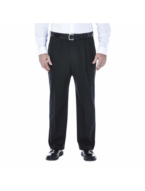 Haggar Men's Big and Tall Premium No Iron Classic Fit Expandable Waist Pleat Front Pant