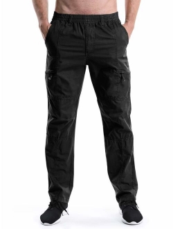 OCHENTA Men's Full Elastic Waist Lightweight Workwear Pull On Cargo Pants