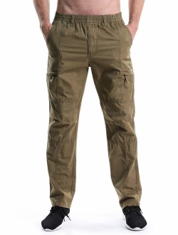 OCHENTA Men's Full Elastic Waist Lightweight Workwear Pull On Cargo Pants