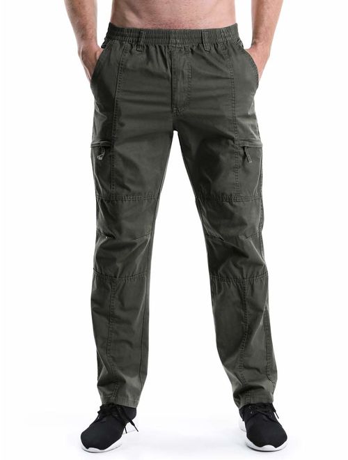 OCHENTA Men's Full Elastic Waist Lightweight Workwear Pull On Cargo Pants