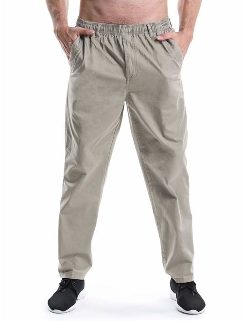 OCHENTA Men's Full Elastic Waist Lightweight Workwear Pull On Cargo Pants