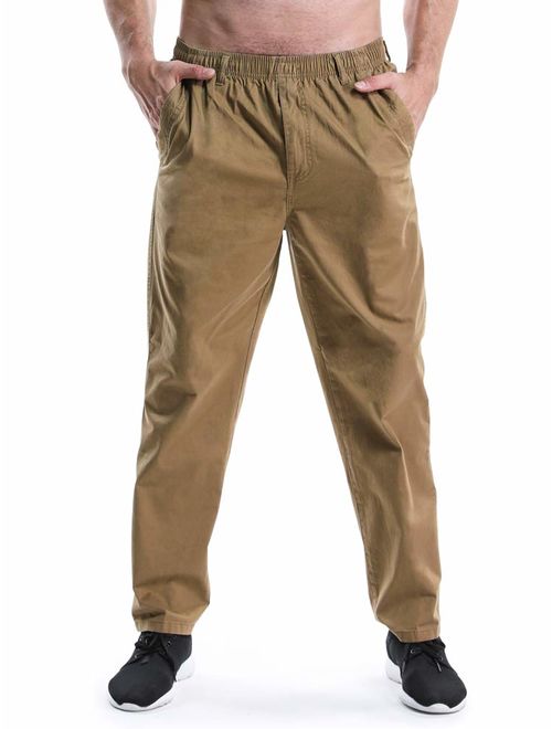 OCHENTA Men's Full Elastic Waist Lightweight Workwear Pull On Cargo Pants