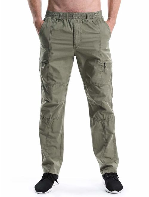 OCHENTA Men's Full Elastic Waist Lightweight Workwear Pull On Cargo Pants