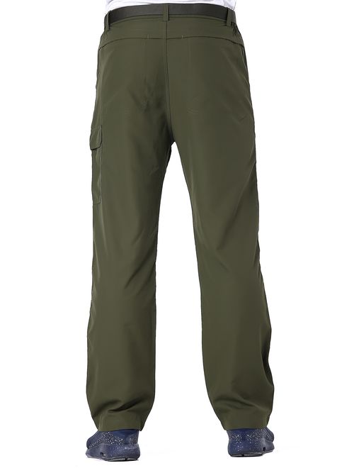 Clothin Men's Belted Side-Elastic Travel/Hiking Pants - Lightweight, Quick-Dry, Water-Resistant