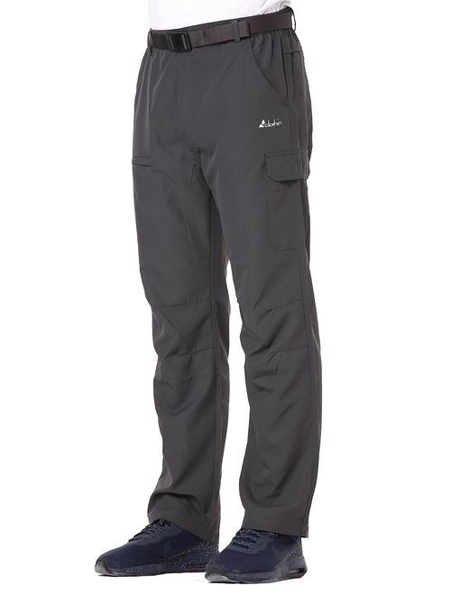 Clothin Men's Belted Side-Elastic Travel/Hiking Pants - Lightweight, Quick-Dry, Water-Resistant