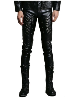 Idopy Men`s Black Slim Fit Soft PU Faux Leather Biker Pants