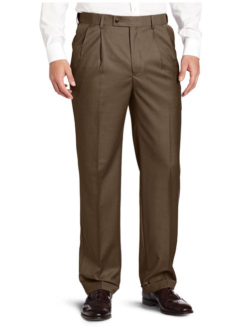 Louis Raphael ROSSO Men's Super 150 Twill Pleated Dress Pant with Comfort Waistband