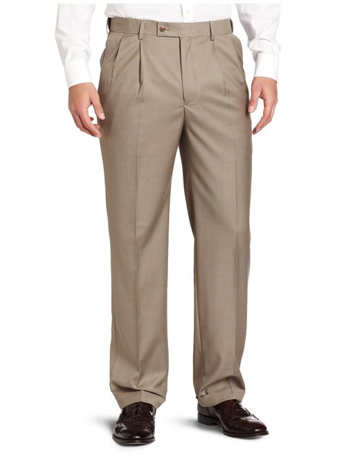 Louis Raphael ROSSO Men's Super 150 Twill Pleated Dress Pant with Comfort Waistband