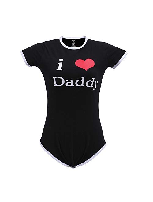 Littleforbig Adult Baby Onesie Diaper Lover (ABDL) Button Crotch Romper Onesie Pajamas - I Love Daddy Pattern