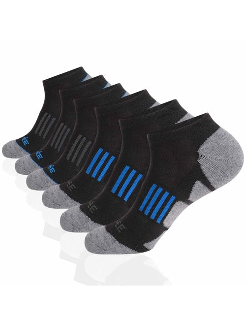 JOYNEE Men's 6 Pack Athletic No Show Performance Cushioned Low Cut Running Socks