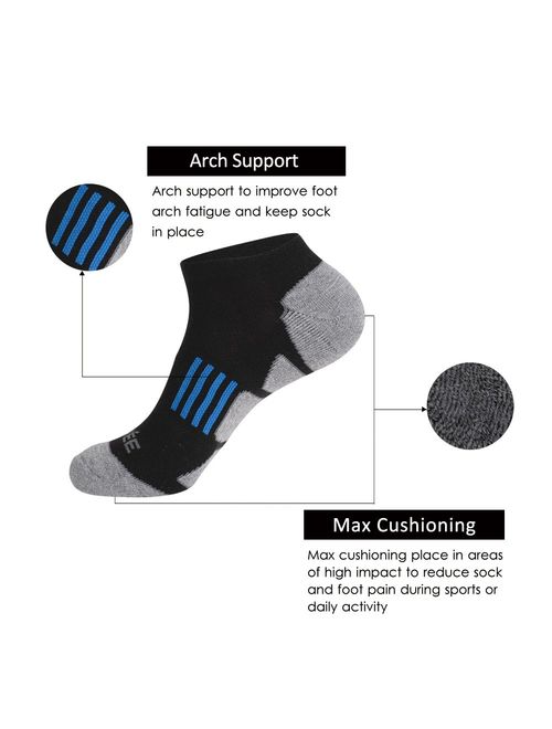 JOYNEE Men's 6 Pack Athletic No Show Performance Cushioned Low Cut Running Socks