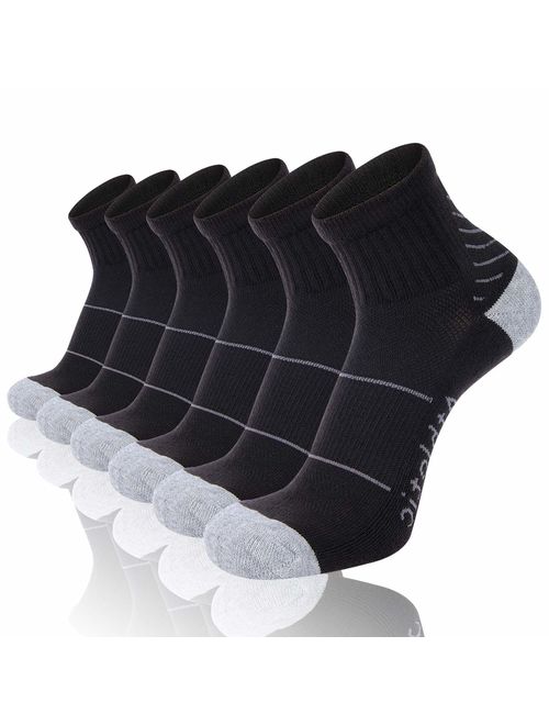 FLYRUN Mens Athletic Ankle Socks Performance Breathable Sports Running Sock6 Pairs