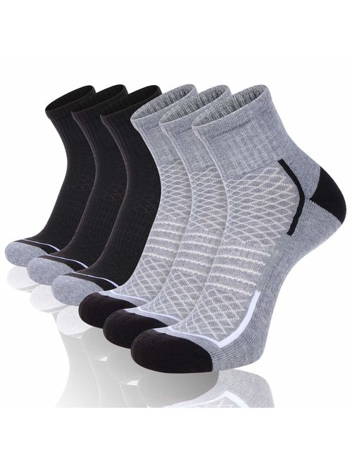 FLYRUN Mens Athletic Ankle Socks Performance Breathable Sports Running Sock6 Pairs