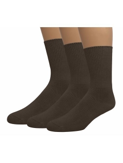 Grandeur Hosiery Men's Diabetic Crew Cotton Socks | Non-Binding Loose Top | Seamless Toe | 3-Pair | Big and Tall Available