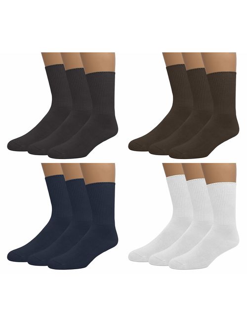 Grandeur Hosiery Men's Diabetic Crew Cotton Socks | Non-Binding Loose Top | Seamless Toe | 3-Pair | Big and Tall Available