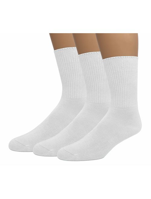 Grandeur Hosiery Men's Diabetic Crew Cotton Socks | Non-Binding Loose Top | Seamless Toe | 3-Pair | Big and Tall Available