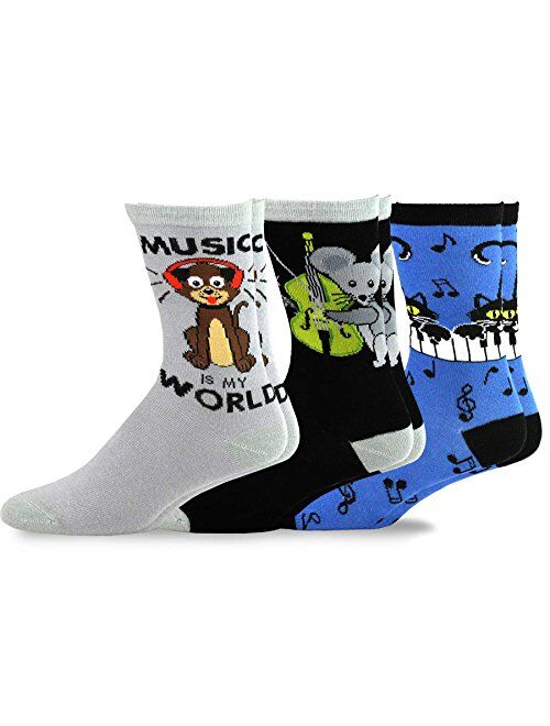 TeeHee Fun Cats Cotton Crew Socks 3-Pack