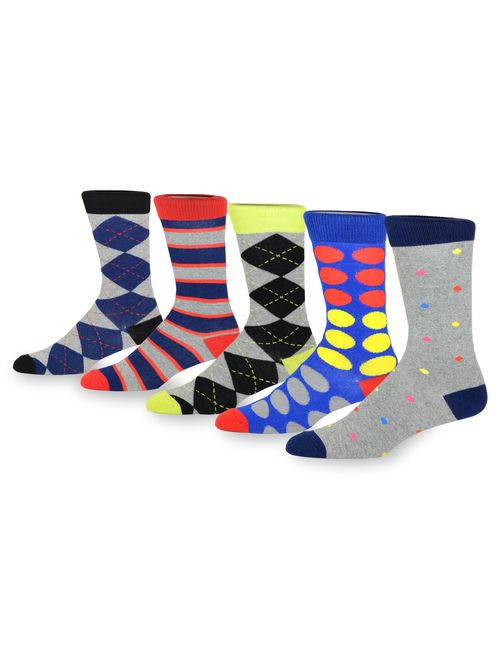 TeeHee Men's Fun and Fashion Cotton Crew Socks 5-Pack