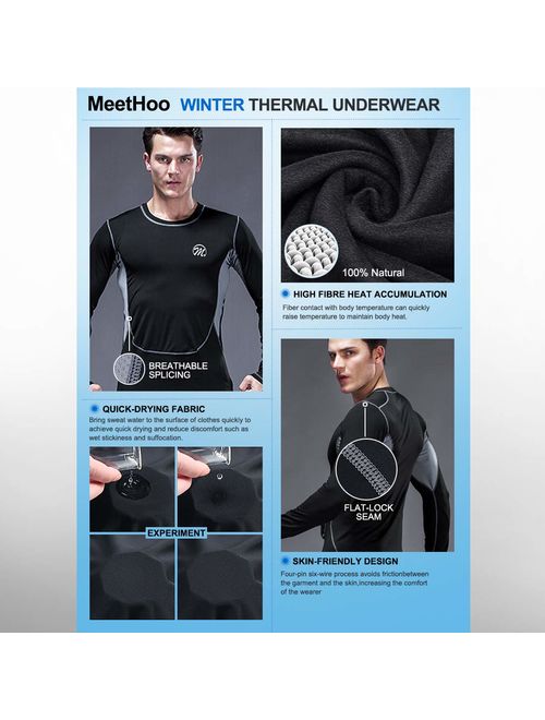 Buy MeetHoo Men's Thermal Underwear Set, Compression Base Layer Sports Long  Johns Fleece Lined Winter Gear Running Skiing online