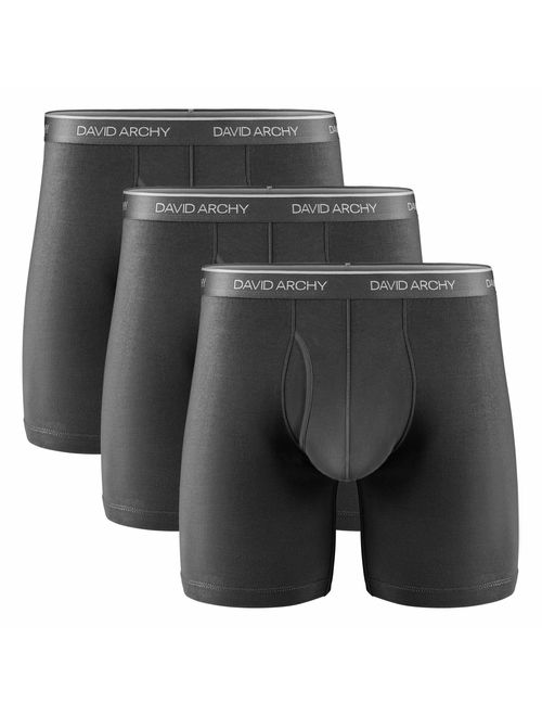 David Archy Men's 3 Pack Underwear Ultra Soft Comfy Breathable Bamboo Rayon Basic Boxer Briefs