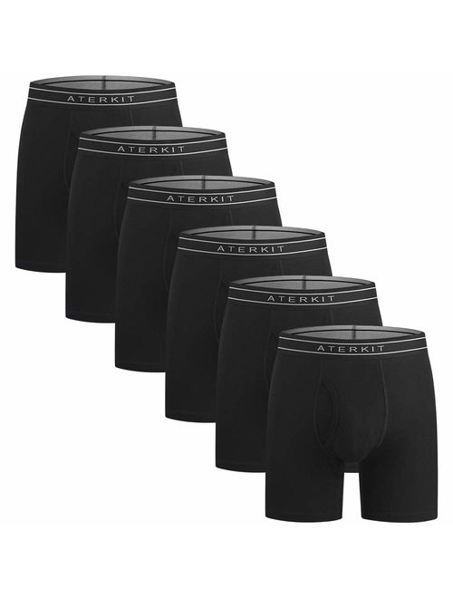 aterkit Men's Underwear Boxer Briefs 6 Pack Soft Cotton Tagless Underwear Stay-Put Waistband Comfortable with Fly