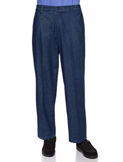 AKA Half Elastic Wrinkle Free Flat Front Men's Slacks - Relaxed Fit Twill Casual Pant