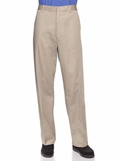 AKA Half Elastic Wrinkle Free Flat Front Men's Slacks - Relaxed Fit Twill Casual Pant