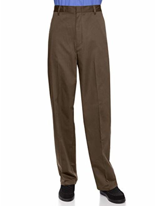 AKA Half Elastic Wrinkle Free Flat Front Men's Slacks - Relaxed Fit Twill Casual Pant