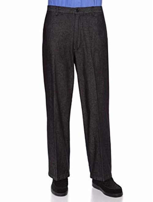 AKA Half Elastic Wrinkle Free Flat Front Men's Slacks - Relaxed Fit Twill Casual Pant