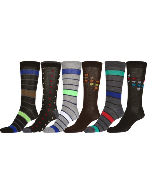 Sakkas Men's Crew High Patterned Colorful Design Dress Socks Asst Value 6-Pack