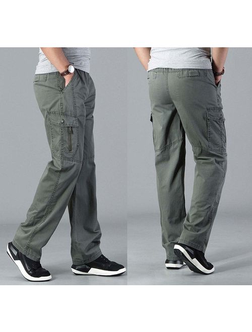 Banana Bucket Men's Full Elastic Waist Loose Fit Lightweight Workwear Pull On Cargo Pants