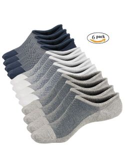 Mens No Show Low Cut Non Slip Socks - 3/6 Pack Casual Crew Ankle Mesh Knit Cotton Socks