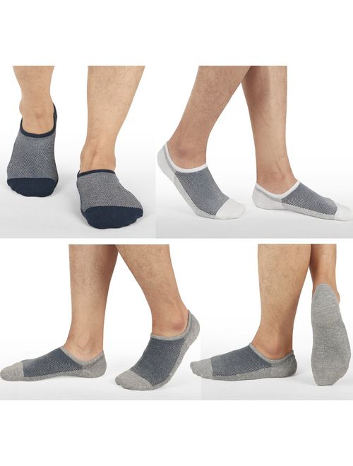 Mens No Show Low Cut Non Slip Socks - 3/6 Pack Casual Crew Ankle Mesh Knit Cotton Socks