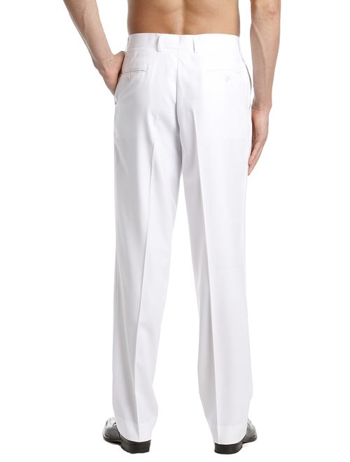 CONCITOR Men's Dress Pants Trousers Flat Front Slacks Solid WHITE Color