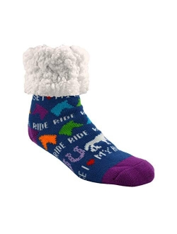 Pudus Cozy Winter Slipper Socks Women & Men w Non-Slip Grippers Faux Fur Sherpa