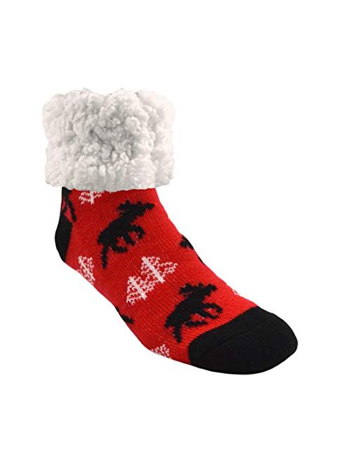 Pudus Cozy Winter Slipper Socks Women & Men w Non-Slip Grippers Faux Fur Sherpa