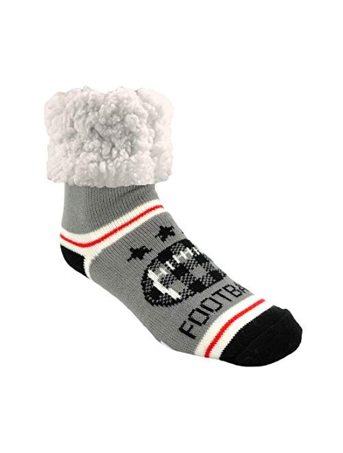 Pudus Cozy Winter Slipper Socks Women & Men w Non-Slip Grippers Faux Fur Sherpa