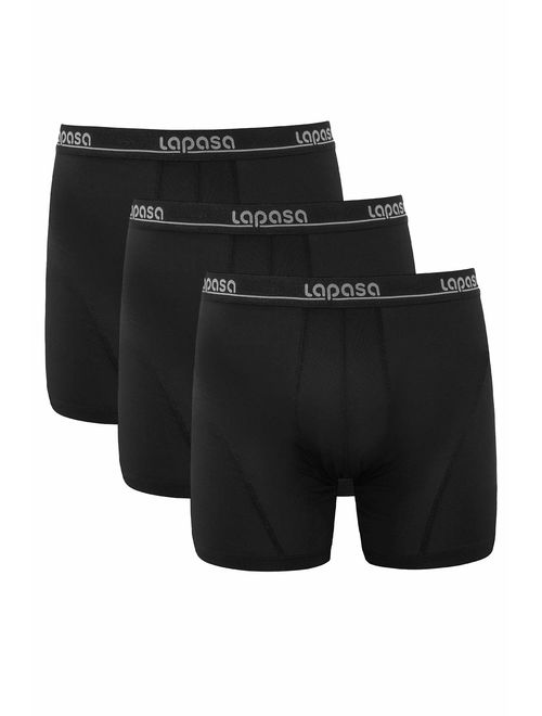 LAPASA Men's Sport Boxer Briefs Quick Dry Travel Underwear Breathable Odor Resistant Performance Boxers No Fly 3 Pack M47