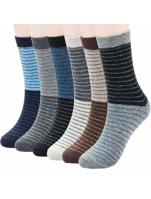Buy 6 Pairs Mens Warm Wool Socks Thick Winter Thermal Stripe Wool Crew ...