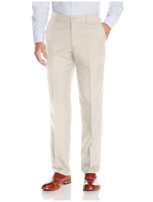 Haggar Men's Performance Micro Solid Gabardine Straight-Fit Plain-Front Dress Pant