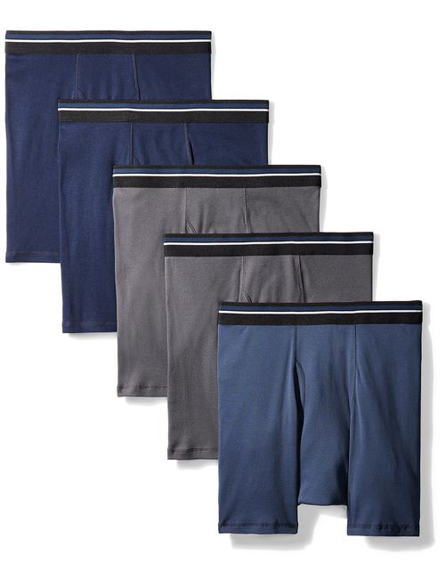 Amazon Essentials Men's Cotton Solid Elastic Waist 5-Pack Tag-Free Boxer Briefs