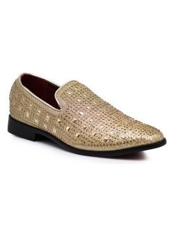 SPK11 Men's Vintage Fashion Rhinestone Designer Dress Loafers Slip On Shoes Classic Tuxedo Dress Shoes