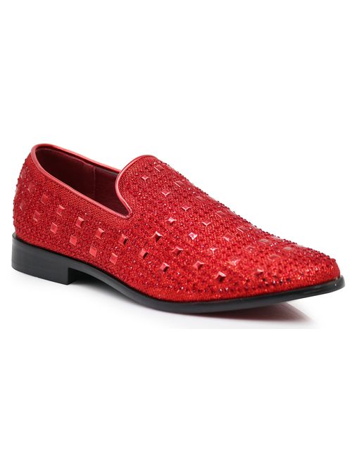 SPK11 Men's Vintage Fashion Rhinestone Designer Dress Loafers Slip On Shoes Classic Tuxedo Dress Shoes